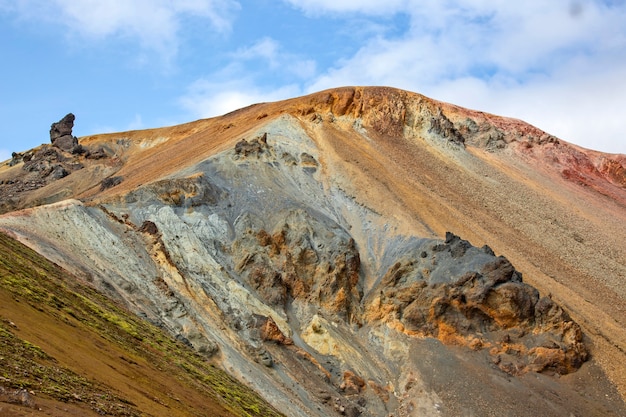 Bellissimo e colorato paesaggio di montagna a Landmannalaugar. Luoghi di viaggio e panoramici per escursioni.