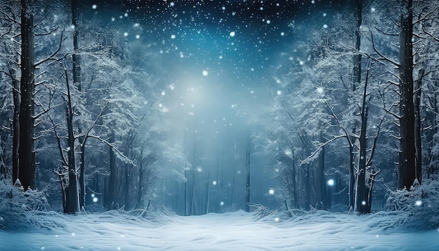 Bellissimo e magico bosco di Natale di notte