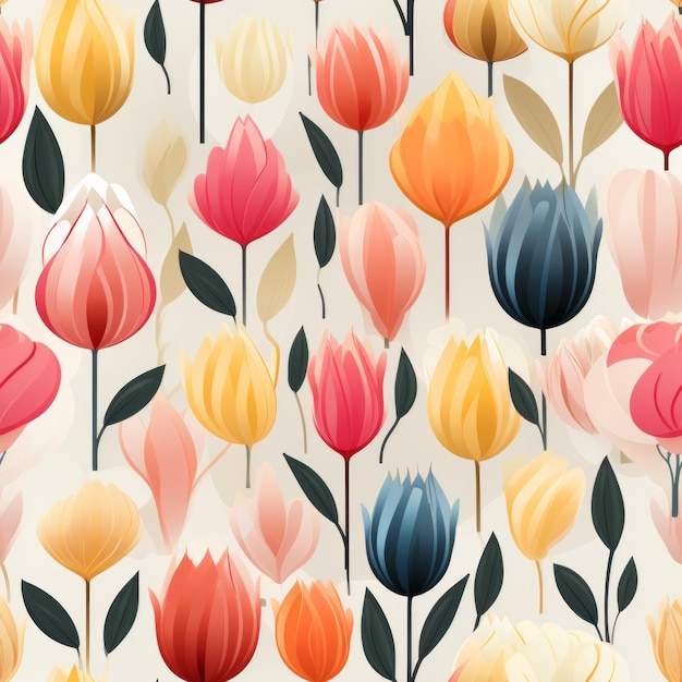 Bellissimo ed elegante modello senza cuciture con fiori di tulipano creato con intelligenza artificiale generativa