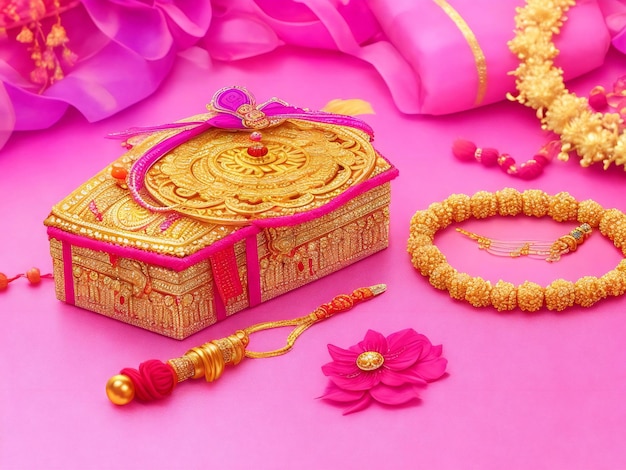 Bellissimo festival tradizionale indù di raksha bandhan sfondo e scatola regalo ai generato
