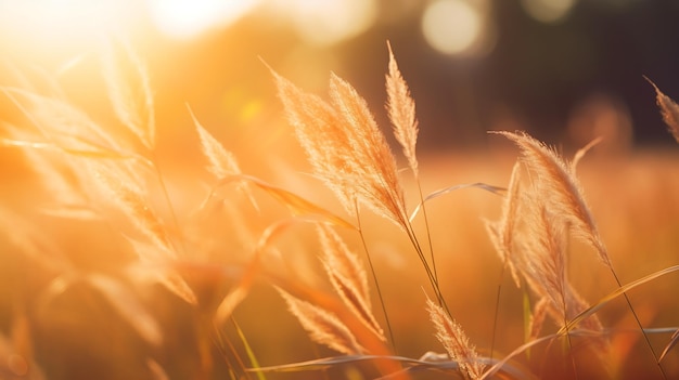 Bellissimo fiore d'erba nel campo al tramonto sfondo naturale