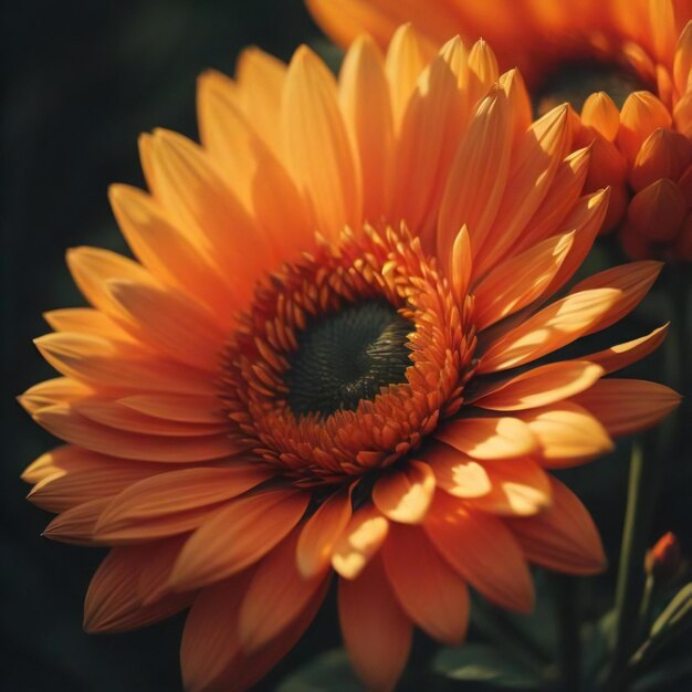 bellissimo fiore di gerbera arancione nel giardino poco profondo del campo generativo ai