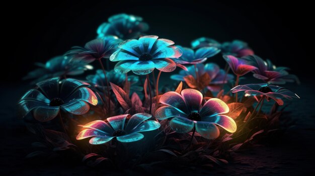 Bellissimo fiore fantasy con colore viola brillante Sfondo grafico 3D generato dall'IA