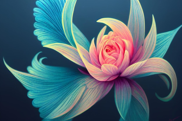 Bellissimo fiore rosa blu Petalo di loto modello fantasia cosmica favoloso sfondo floreale Arte digitale