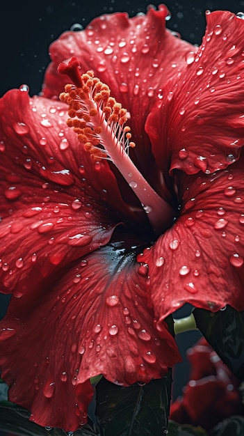 Bellissimo fiore rosso delicato ibisco closeup fotografia macro Generativo Ai