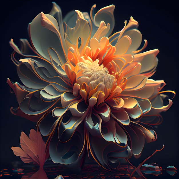 Bellissimo fiore su sfondo nero Rendering di foto 3D generate al computer