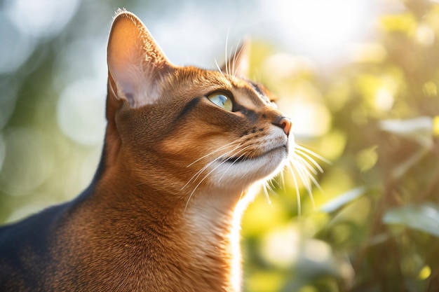 Bellissimo gatto abissino in giardino Focalizzazione selettiva