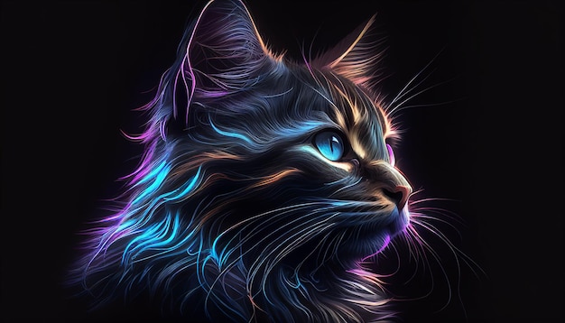 Bellissimo gatto carino con bagliore al neon IA generativa