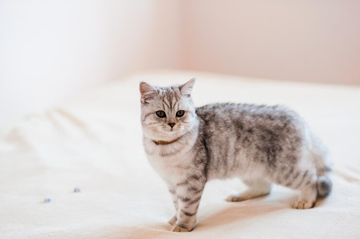 Bellissimo gatto che gioca con i giocattoli in un collare