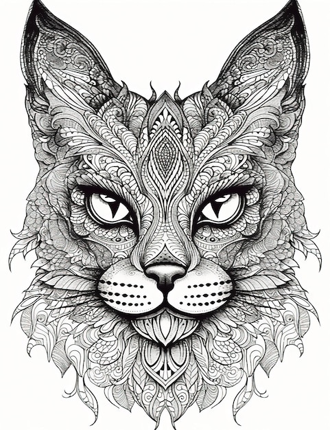 Bellissimo gatto illustrazione per libro da colorare intricate linee di inchiostro in bianco e nero Ai generativo