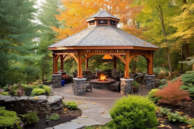 Bellissimo gazebo quadrato foresta Genera AI