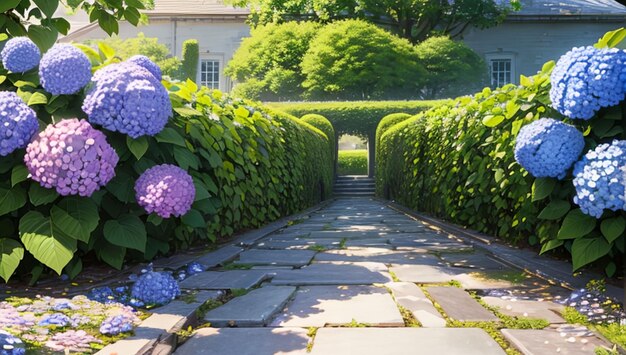 Bellissimo giardino di ortensie colorato utilizzato per lo sfondo del desktop