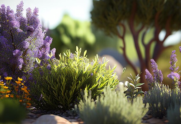 Bellissimo giardino di tea tree menta lavanda eucalipto AI Generato