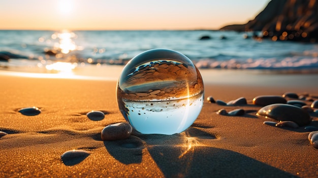 Bellissimo globo di cristallo sulla spiaggia