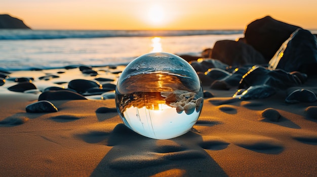 Bellissimo globo di cristallo sulla spiaggia