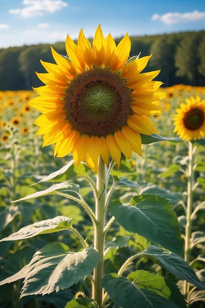 Bellissimo grande girasole su un prato estivo in tempo soleggiato foto orizzontale nessuna gente