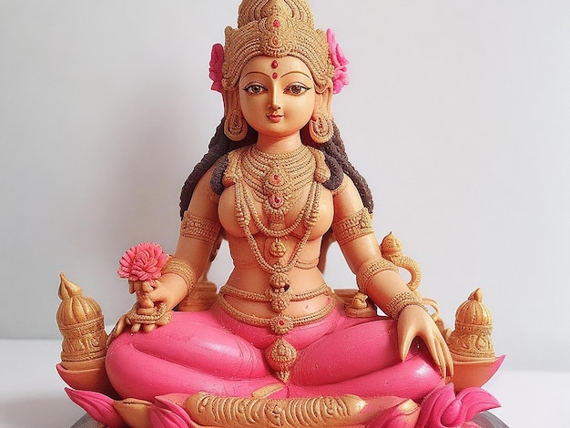 Bellissimo idolo di argilla della dea indù Lakshmi O Laxmi