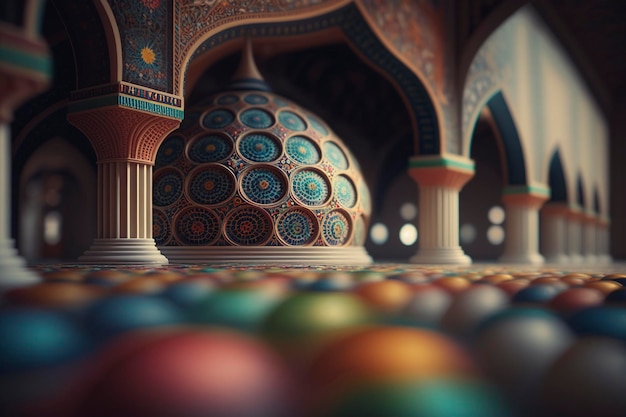 bellissimo interno della moschea con luce scintillante