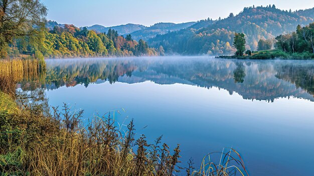 bellissimo lago di montagna in autunno HD 8K carta da parati immagine fotografica