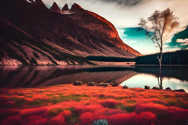 Bellissimo lago di montagna nella foresta autunnale autunno bonito alberi lato lago spiaggia acqua montagne riflessione paesaggio sfondo HD