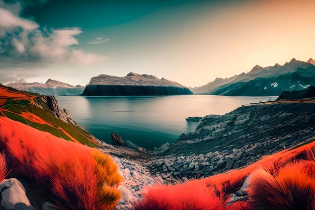 Bellissimo lago di montagna nella foresta autunnale autunno bonito alberi lato lago spiaggia acqua montagne riflessione paesaggio sfondo HD