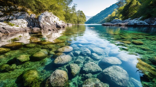 bellissimo lago in montagna creato con l'AI