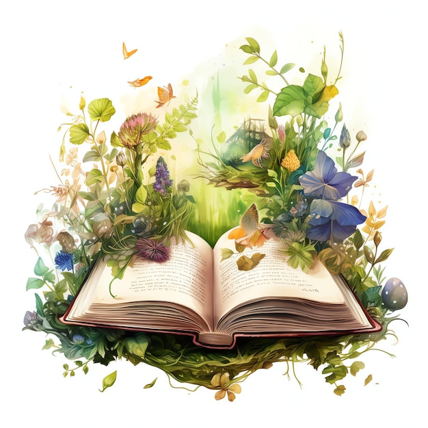 bellissimo libro aperto verde illustrazione magica clipart