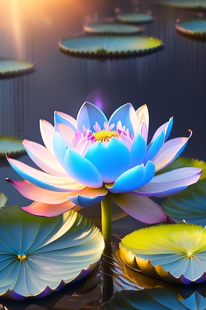 Bellissimo loto blu nel giardino Fiori luminosi di fantasia scintillante