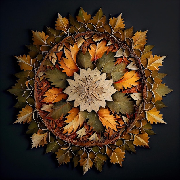 Bellissimo mandala fatto di sfondo di foglie e piante