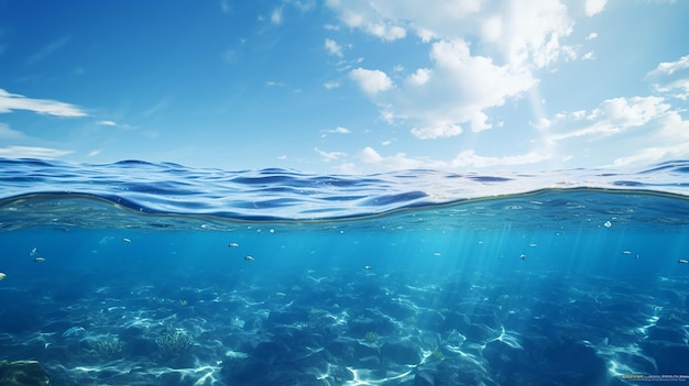bellissimo mare blu o superficie dell'acqua dell'oceano e sott'acqua