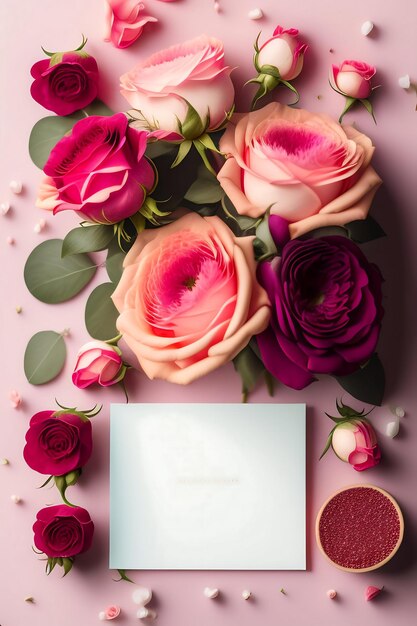 Bellissimo mazzo di rose su sfondo pastello con spazio per la copia