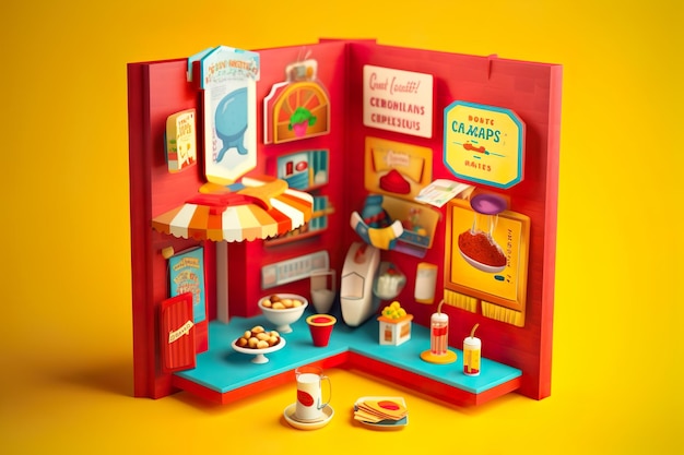 bellissimo modello 3D di un design di un negozio di alimentari per l'illustrazione del negozio di fantasia di un fantastico negozio di alimentari carbonico