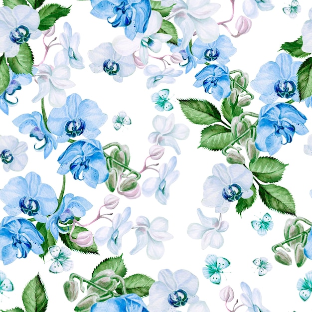 Bellissimo motivo ad acquerello con fiori di orchidea Illustrazione