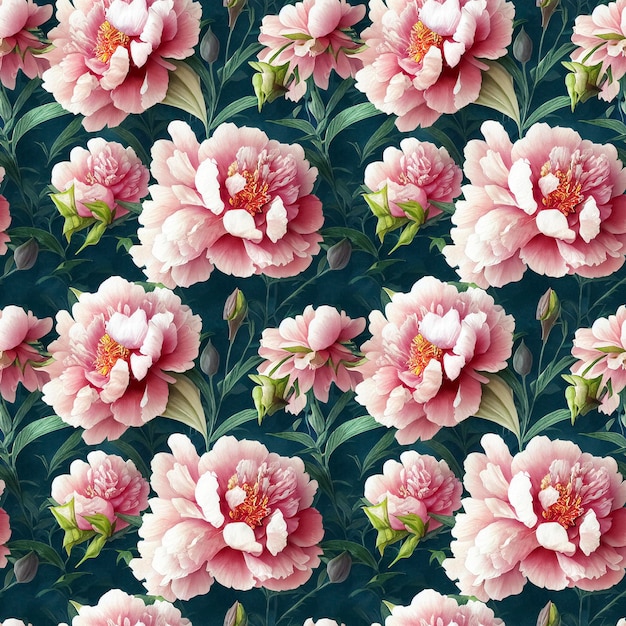 Bellissimo motivo di fiori di peonia senza soluzione di continuità Sfondo ripetuto floreale di lusso decorativo IA generativa