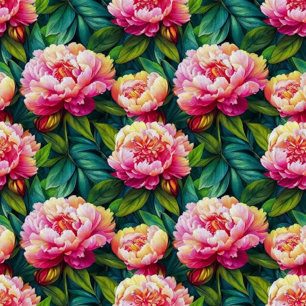 Bellissimo motivo di fiori di peonia senza soluzione di continuità Sfondo ripetuto floreale di lusso decorativo IA generativa