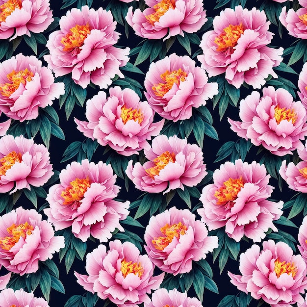 Bellissimo motivo di fiori di peonia senza soluzione di continuità Sfondo ripetuto floreale di lusso decorativo IA generativa