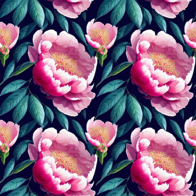 Bellissimo motivo di fiori di peonia senza soluzione di continuità Sfondo ripetuto floreale di lusso decorativo IA generativa