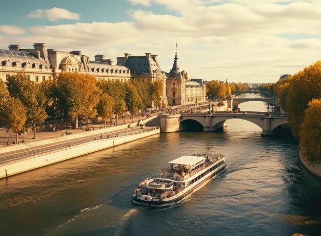 Bellissimo Museo vicino al ponte fluviale sul fiume Creato con la tecnologia Generative AI