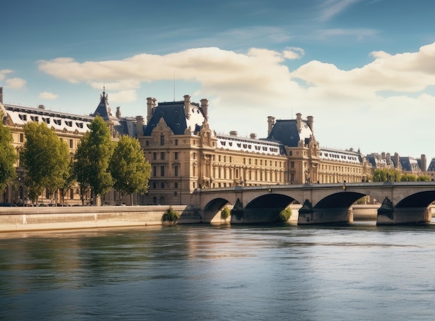 Bellissimo Museo vicino al ponte fluviale sul fiume Creato con la tecnologia Generative AI