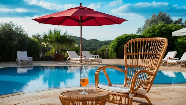 Bellissimo ombrello e sedia attorno alla piscina all'aperto nel resort dell'hotel per le vacanze di vacanza