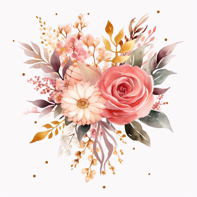 bellissimo oro boho e fiori rosa bouquet illustrazione clipart