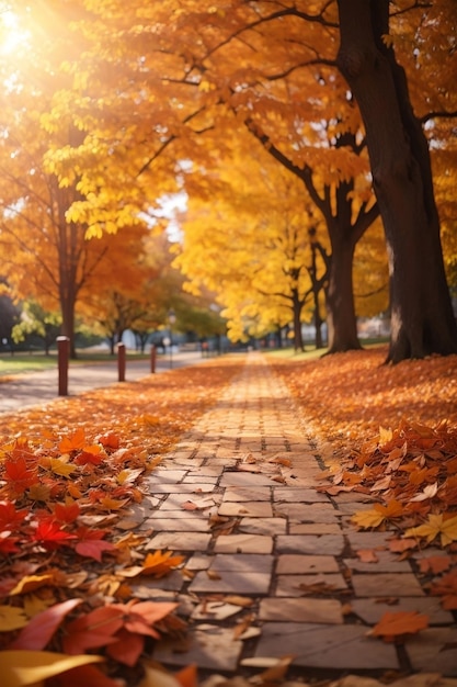 Bellissimo paesaggio autunnale con fogliame colorato nel parco Foglie cadenti generate ai naturali