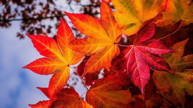 Bellissimo paesaggio autunnale con fogliame colorato nel parco Le foglie che cadono sfondo naturale generano ai