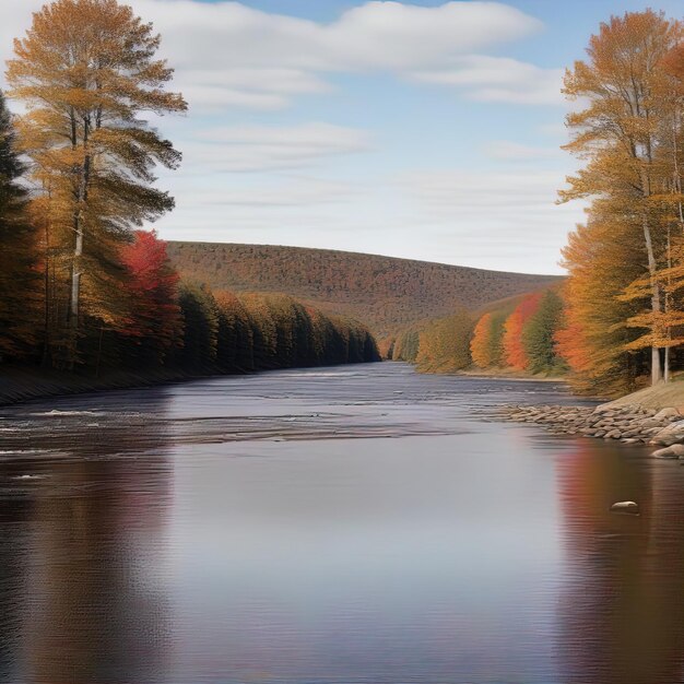 bellissimo paesaggio autunnale con un fiume nella forestapaesaggio autunno con alberi e fiume