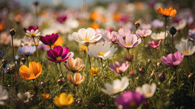 Bellissimo paesaggio colorato pieno di fiori per l'arrivo della primavera IA generativa