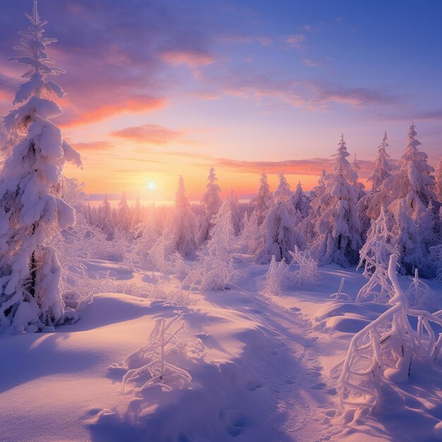 Bellissimo paesaggio con alberi coperti di neve