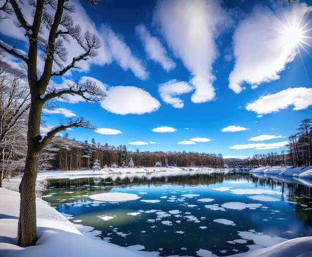 bellissimo paesaggio con lago e montagne