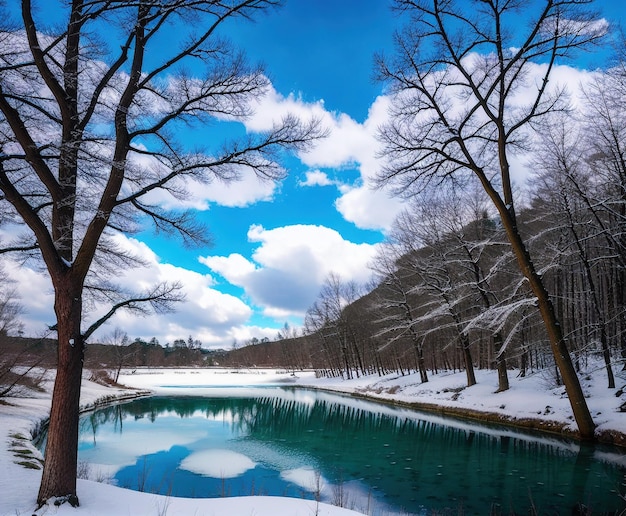 bellissimo paesaggio con lago e montagne