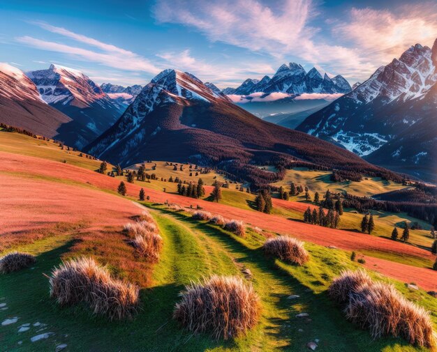 bellissimo paesaggio con montagne e nuvole