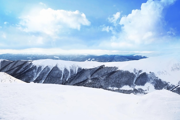Bellissimo paesaggio con montagne innevate in inverno